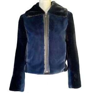 Bailey 44 Navy Black Faux Fur Colorblock Jacket Small NEW